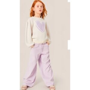 MIPOUNET Girls Lavender Corduroy Elastic Waist Wide Leg Pants Size 8